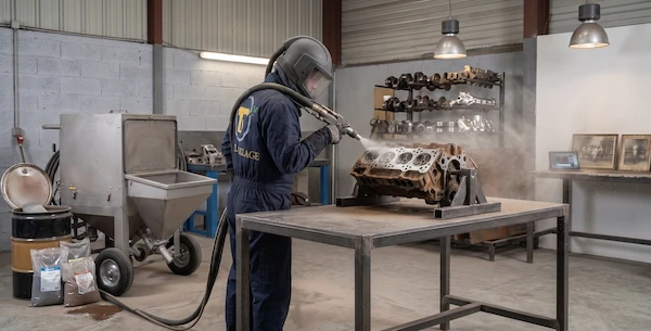 Technicien réalisant un décapage professionnel à Carqueiranne dans le Var pour Allo Sablage